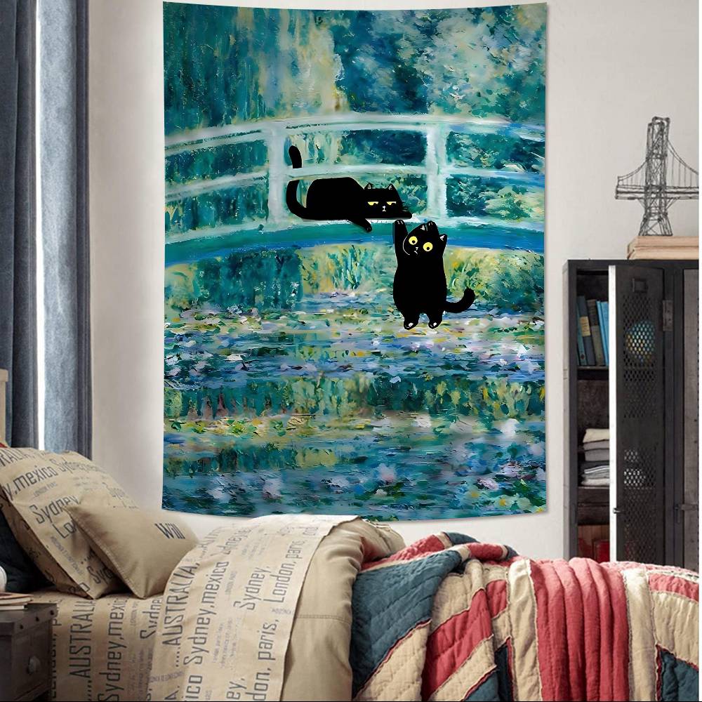 

Black Cat Van Gogh Hippie Wall Hanging Tapestries Bohemian Wall Tapestries Mandala INS Home Decor 74x94cm(29x37in)