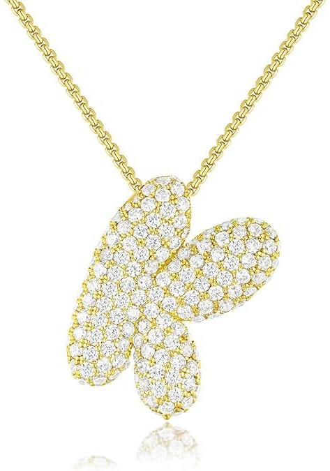 Stainless Steel Bubble Letter Initial Pendant Chunky Women Personality Jewelry Zircon Gold Plated Balloon 26 Letter Necklaces