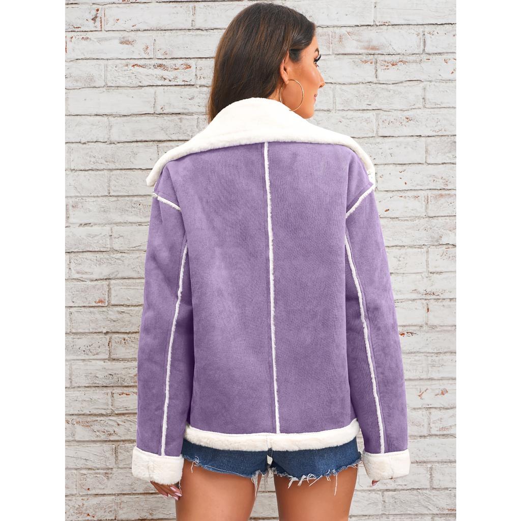 2026 New Women's Faux Fur Collar Jacket, Winter Warm Plush Cozy Casual Outwear with Fashionable Lapel Design for Cold Weather