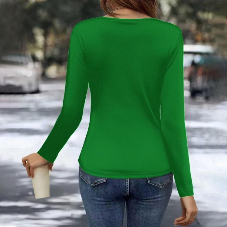 Top da Donna in Seta di Latte a Maniche Lunghe alla Moda Casual con Collo Asimmetrico e Bottoni T-shirt