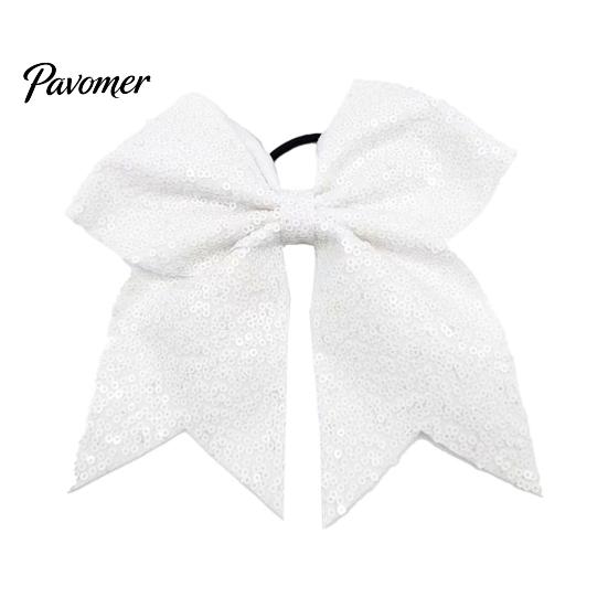 Shiny Hair Bows for Girls Sequins Bows, Elastic Tie, Large Cheerleading Stage Costume Accessories Band Ponytail Holder, Glitter Scrunchies Women Teens
