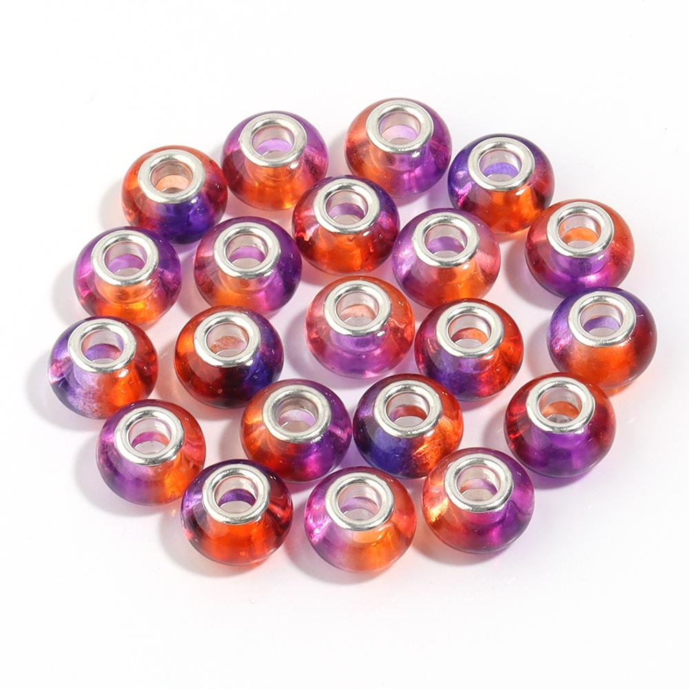 20pcs 14x9.3mm Resin Beads Gradient Color Big Hole Round Loose Spacer Beads for Jewelry Making DIY Bracelet Necklace Accessories