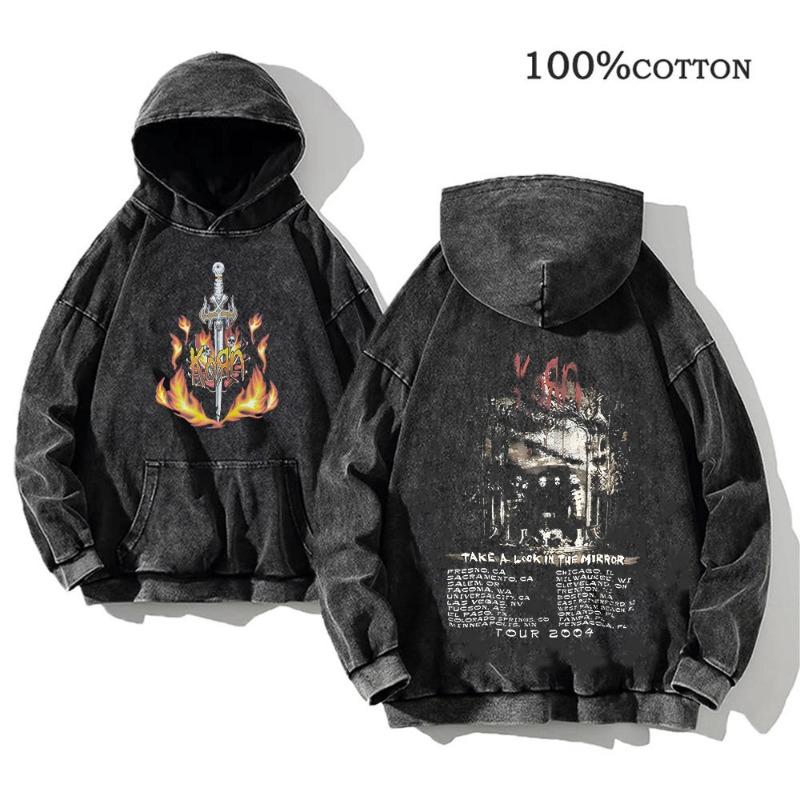 Korn Rock Band World Tour pulóverek Vintage mosott férfi pulóverek Pamut Hip Hop utcai ruházat Kapucnis pulóver Laza Y2K felsők
