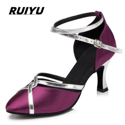 Zapatos de baile latino, zapatos de baile para mujer, zapatos de baile de tango, salsa, jazz, para niña, zapatos de baile de salón profesionales, satén, negro y morado