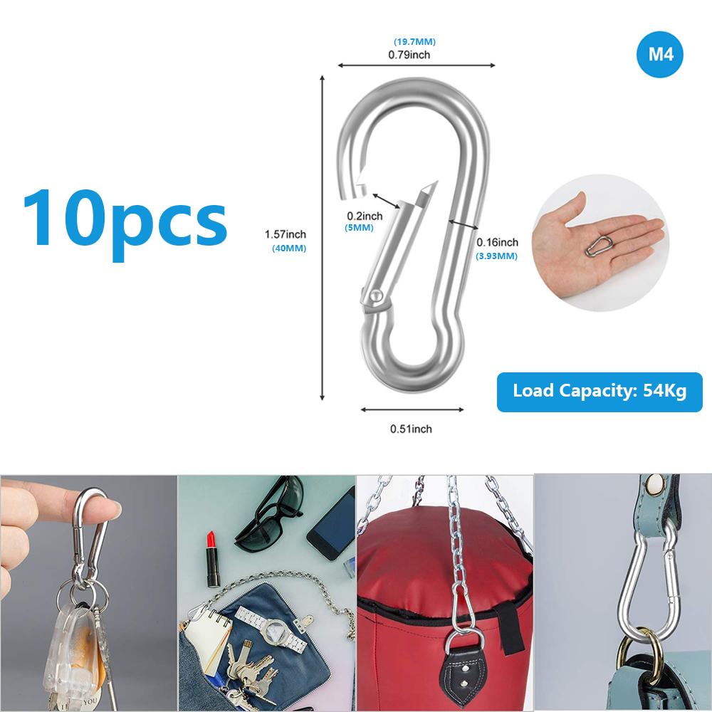 

10PCS Stainless Steel Carabiners Clips 1.57 Inch Small Caribeaner Spring Snap Hooks Heavy Duty Keychain Clip Qick Link for Keys