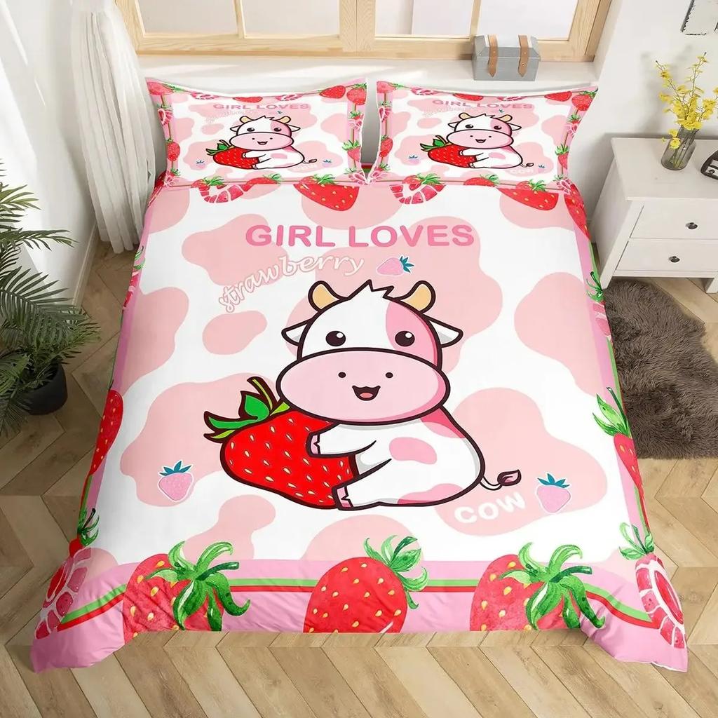 Milk Cow Pattern Bedding Set King Queen Animals Theme Comforter Cover Chocolate Brown Duvet Cover Cute Kawaii Cattle Quilt Cover