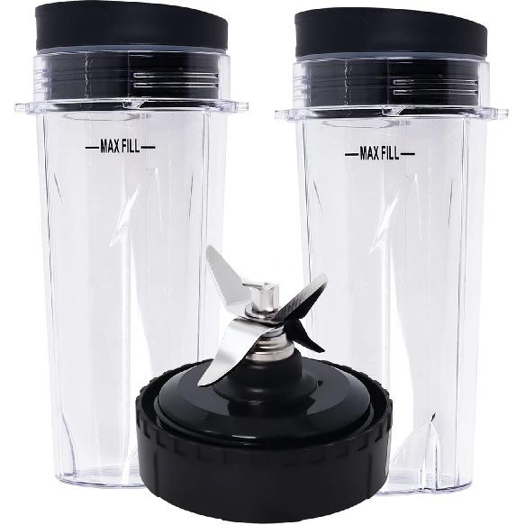 Replacement Parts Compatible with Nutri Ninja, Blender Blade 6 Fins and 2 Pcs 16oz Single Serve Blender Cup Set Compatible with Ninja BL660 BL740