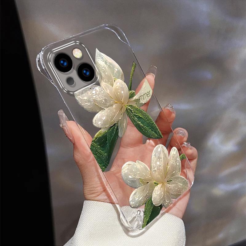 Crystal Flower Borderless Suitable for Apple 15 Mobile Phone Case 16e New Series Iphone13 Explosive Protective Case 14p