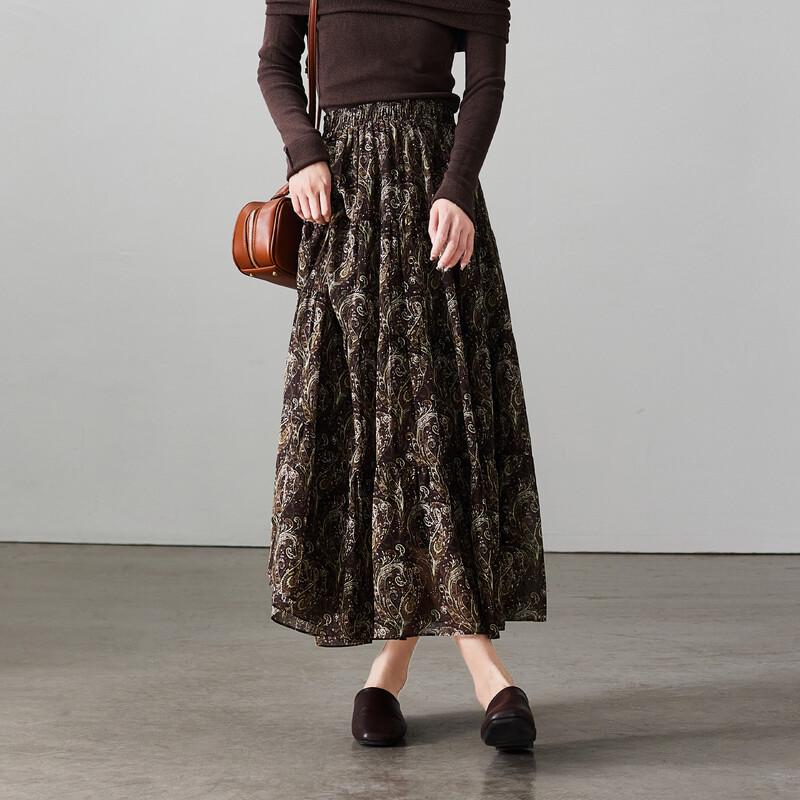 SOFSIL Women's Geometric Print Pleated A-Line Maxi Skirt