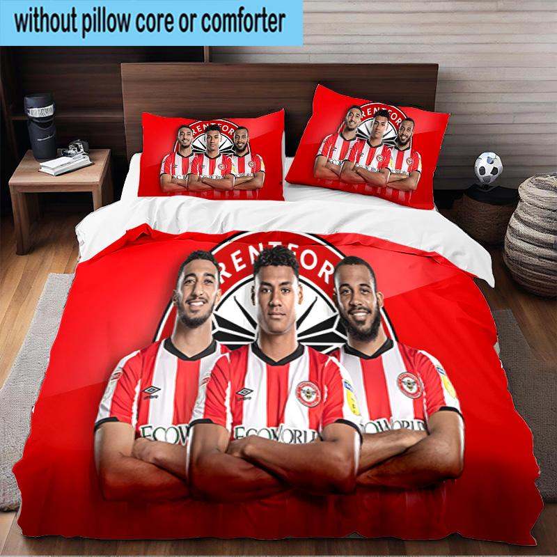 Brentford Football Club Crest 3PCS Print Bedding Set, Includes A Duvet Cover and Two Pillowcases for Bedroom, Dormitory, Suitable for All Seasons