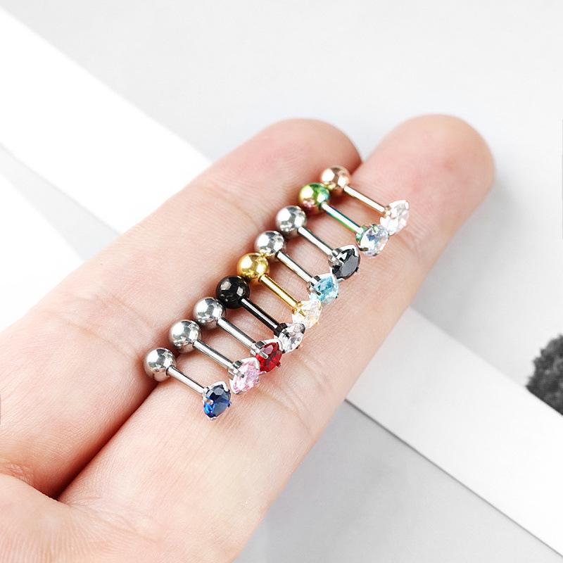 Stainless Steel Cubic Zirconia Stud Earrings - Round Four-Claw Cartilage Piercing Jewelry