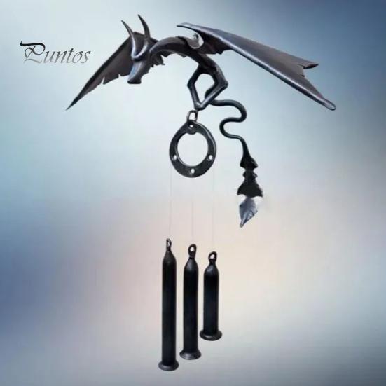 Windspiel aus Metall mit fliegendem Drachen und 3 Röhren, natürliche, beruhigende Melodie, für Garten, Terrasse, Außenbereich, Vintage-Drache, hängende Windglocke, Dekoration, Ornament