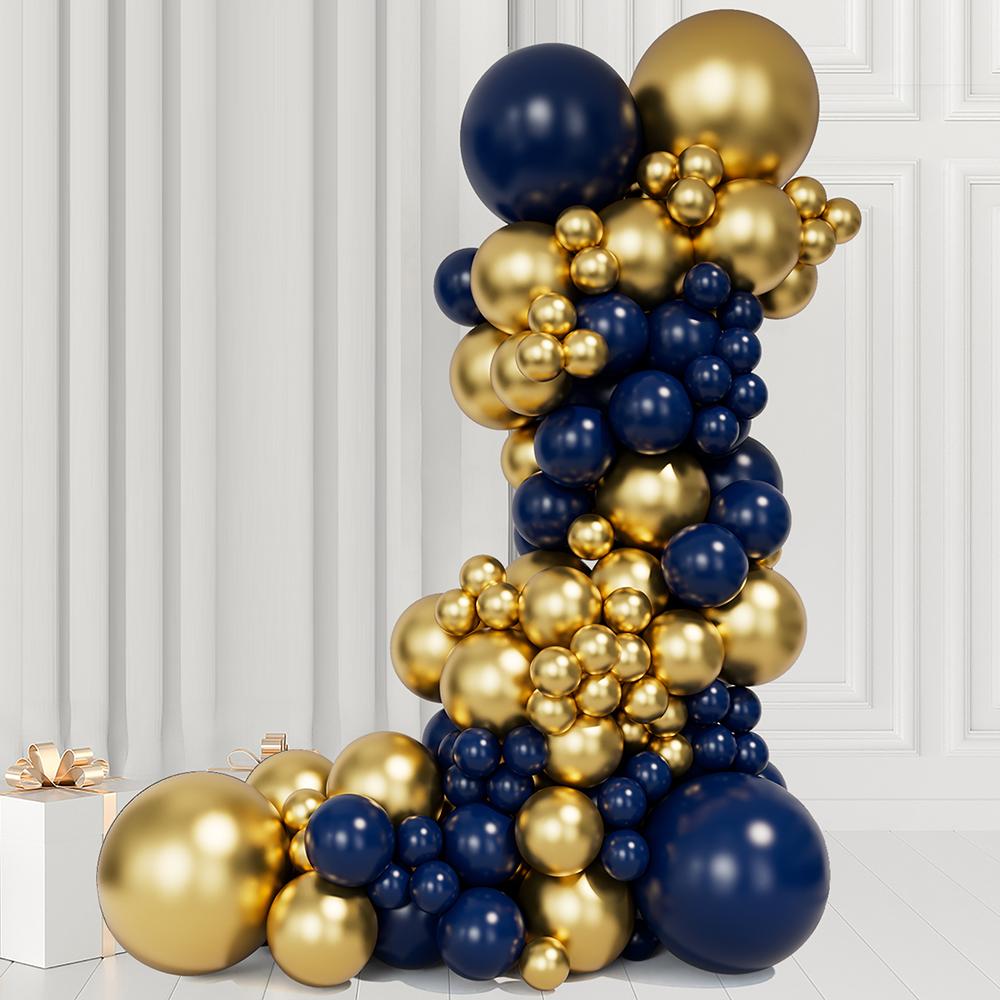 101pcs Chic Navy Gold Balloon Kit Easy Setup For Weddings Baby Showers Parties No Electricity Perfect Decor Photo Backdrop