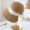 Elegant Webbing Big Eaves Sunshade Straw Hat Women's Summer Leisure Versatile Sunscreen Basin Hat Vacation Bucket Hat