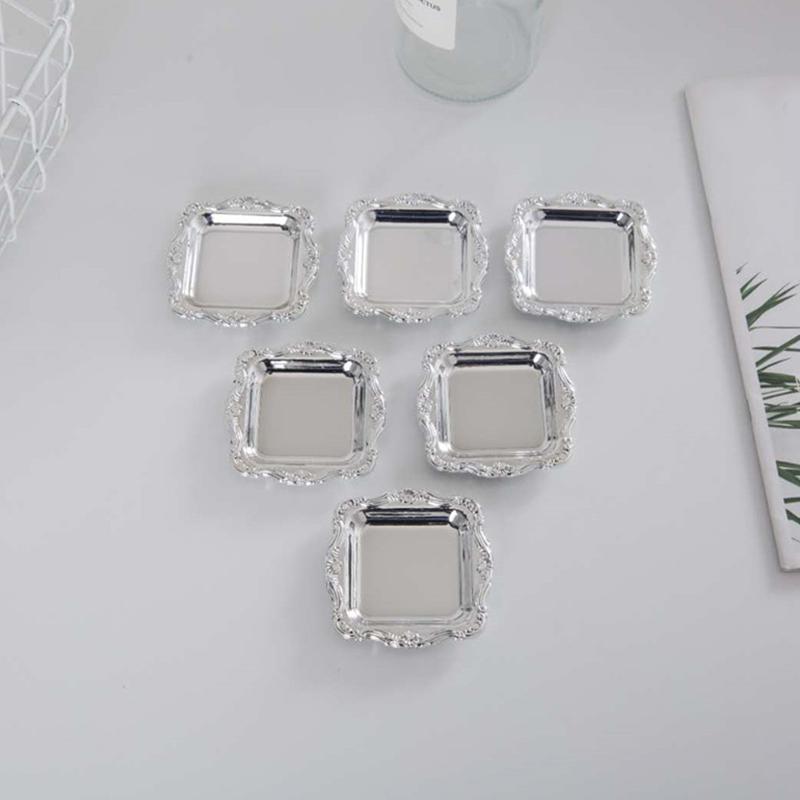 3pcs Plastic Plate Silver Electroplated Plate Fruit Plate Small Tray Gold Jewelry Display Tray Festive Dim Sum 3 styles