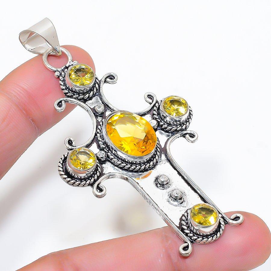 

Cross Citrine Gemstone Handmade Ethnic Jewelry Pendant 2.80 SR-10305