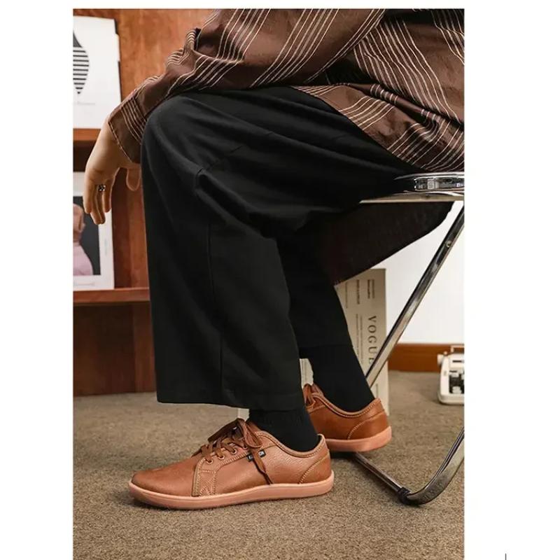 Pantofi pentru bărbați Pantofi largi, desculți, pentru bărbați, minimalisti din piele, pantofi casual, respirabili, confortabili, albi, pantofi de mers
