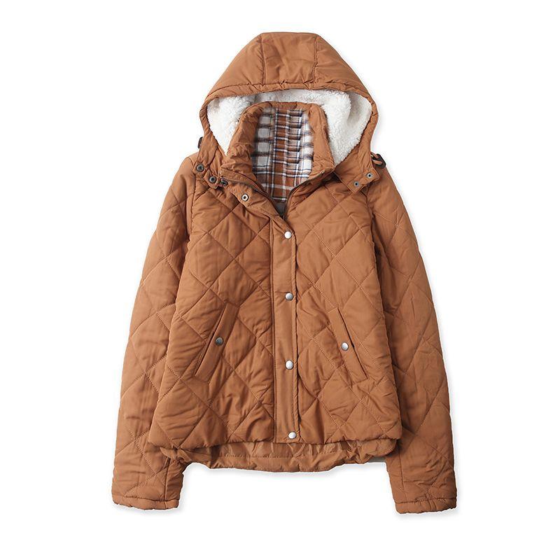 Fall and Winter New Arrival Foreign Trade Women's Clothing Stand Collar Hooded Long Sleeves Zipper Buckle Double Pocket Cotton-Padded Jacket 27585