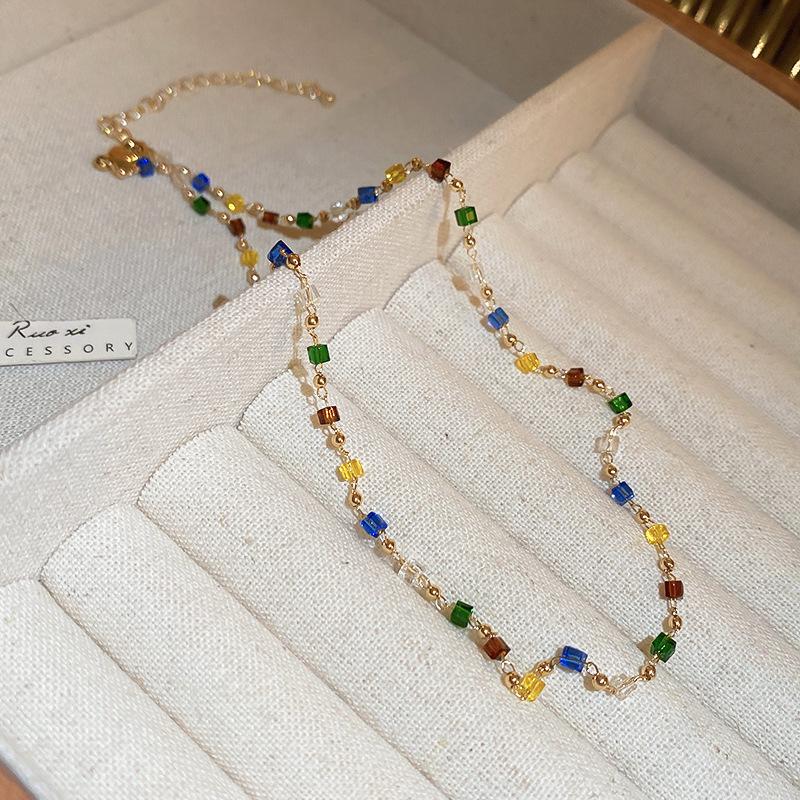 Cherry Gummy Crystal Heart Beaded Stackable Necklace - Summer Collarbone Chain Exquisite Design