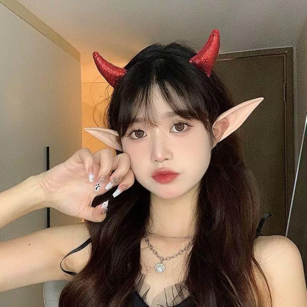 Glitter Halloween Hair Hoop Sequins Cow Horn Hairband Cute Makeup Up