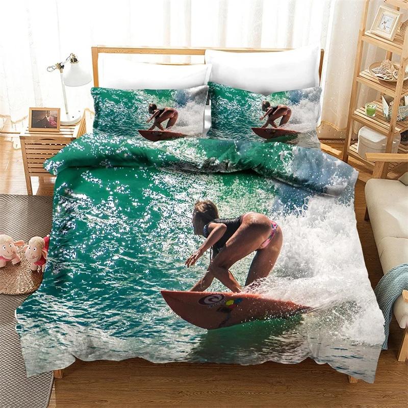 Strand Surfen Bettwäscheset Landschaft Bettdecke Mode Modern 3D-Druck Luxuriöses Bettbezugset Heimtextil Queen King Einzelgröße