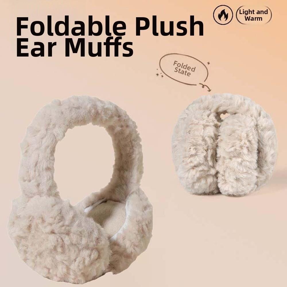 Soft Foldable Ear Cover Plush Winter Thicken Earflap Comfortable Solid Color Earmuffs  Women