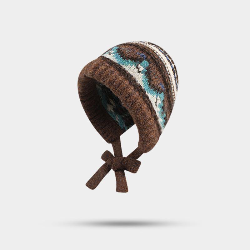 Fair Island wind wool blended knitted wool hat women's autumn winter thermal ear hat versatile hat tide
