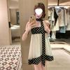 [Freight Insurance] One-word Shoulder Polka Dot Dress, Children's Summer Seaside Vacation Skirt