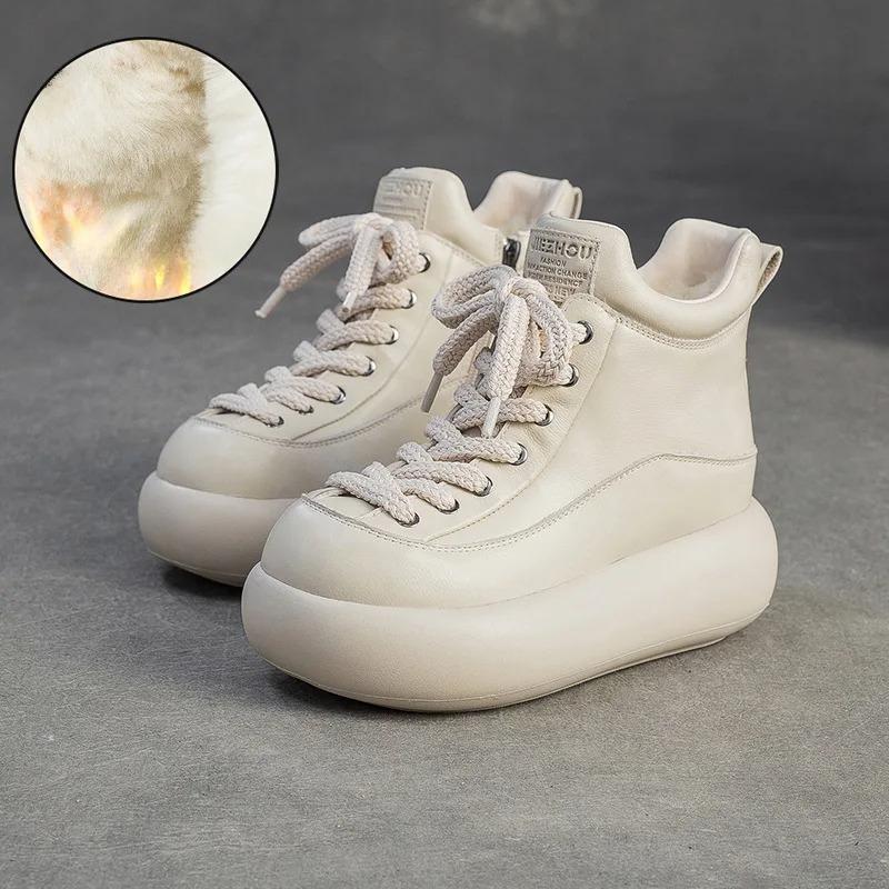 

Johnature Шерстяные Теплые Ретро Ботильоны на Платформе из Натуральной Кожи с Круглым Носком на Толстой Подошве Женская Обувь 40