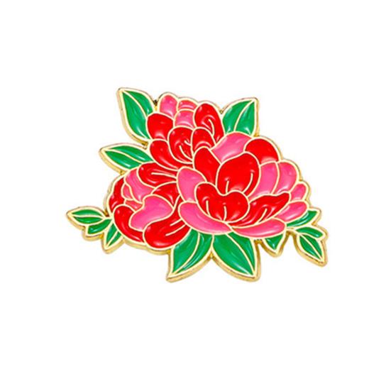 Brooch Pin Vibrant Color Peony Flower Leaves Shape Badge Clothing Decoration Sweaters Hats Bags Accessory