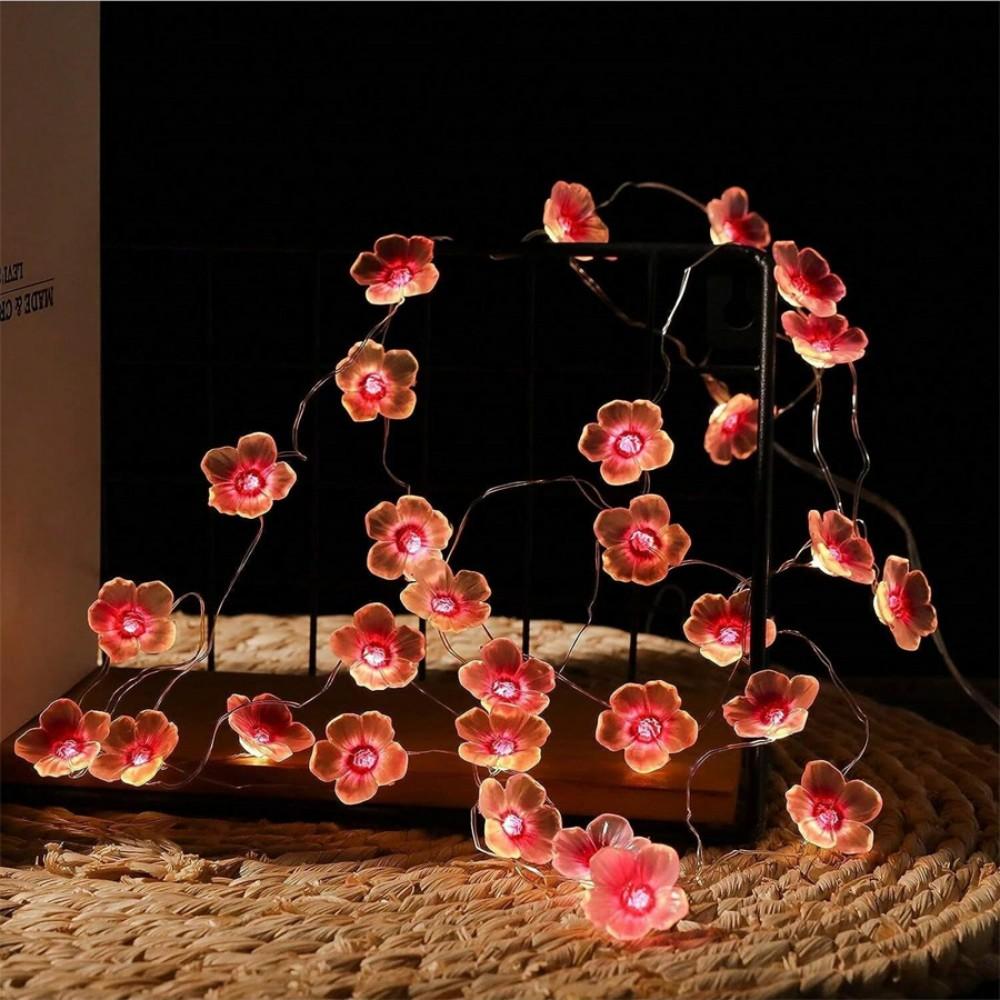 1PC 2M Long with 20LED Cherry Blossom Fairy Lights In Pink, Battery-Operated, Suitable for Indoor Wreath Decoration