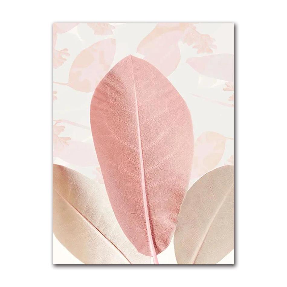 Pink & Green Geometric Abstract Canvas Poster, Minimalist Plant Leaf & Floral Wall Art Prints for Living Room Home Decor