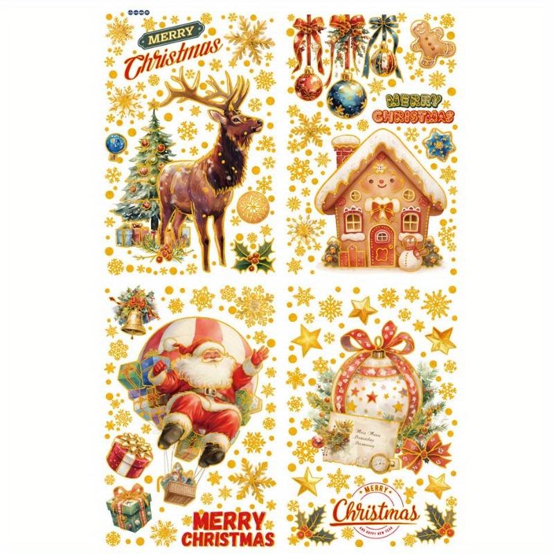 1pc Gold Powder Ice and Snow Santa Claus Glass Stickers Shop Window Decoration Atmosphere Electrostatic Stickers, Christmas