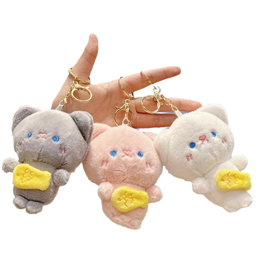 Cute Cat Mimi Plush Keychain: Hugging Fish Backpack Ornament Doll