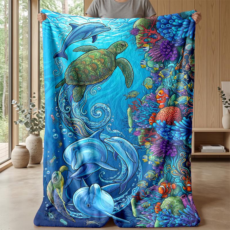 Ocean Life Adventure 24 Theme Blanket Lightweight Warm Flannel Blanket Decorative Throw Blanket for Home Decoration