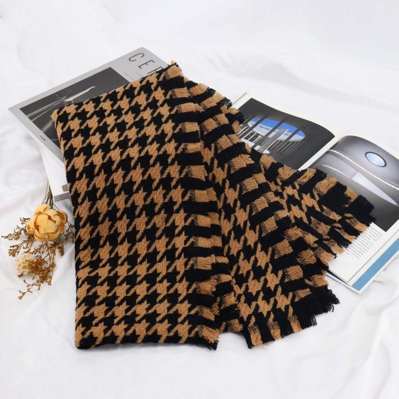 100% Wool Houndstooth Scarf Women Men Winter Warm Long Shawl Chic Elegant Wrap