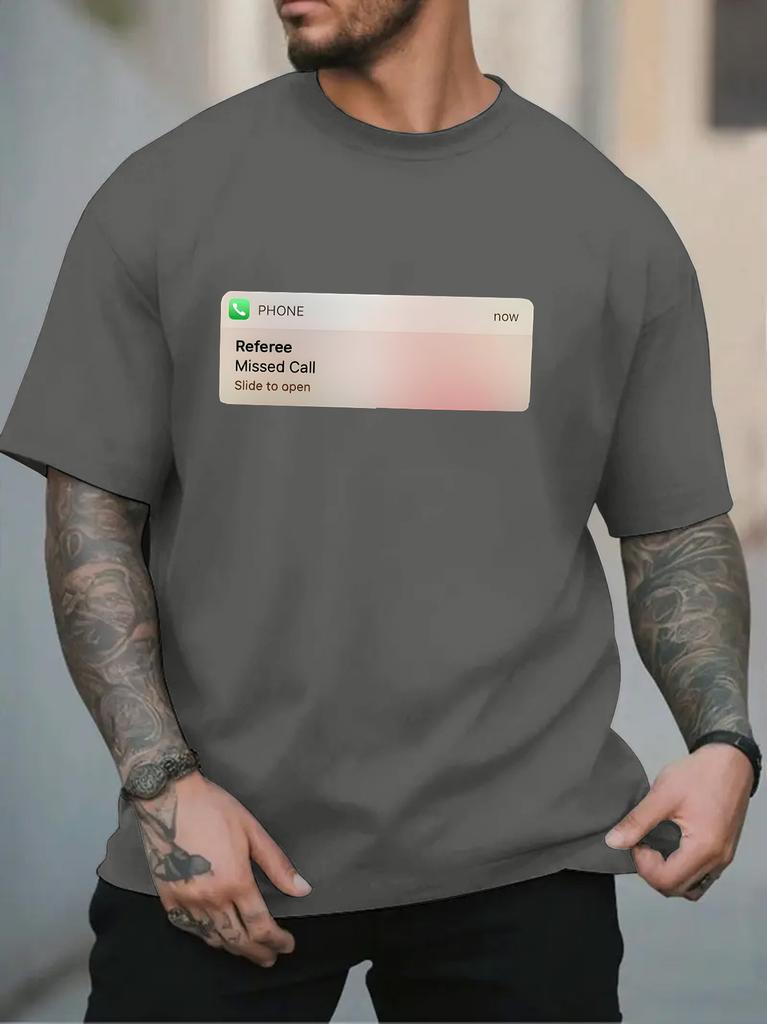 Fashion Unisexs Black Basic Tee Mobile Call Alert Referee Missed Call Meme Graphic Funny Game Fan Casual Short Sleeve Shirts