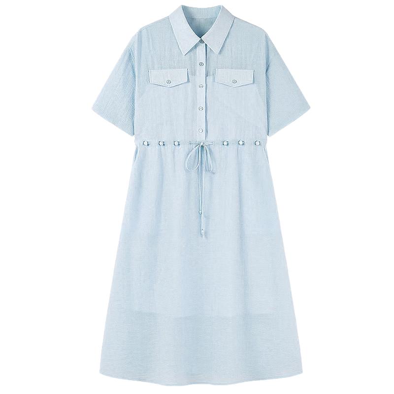 

Chic Lapel Shirt A-Line Dress with Drawstring Waist S