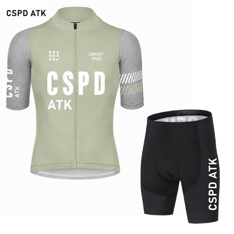 CSPD ATK Men's Summer Cycling Clothes MTB Bicycle Sports Shirt Set Polyester Fiber Cycling Top Sponge Cushion Cycling Paddle