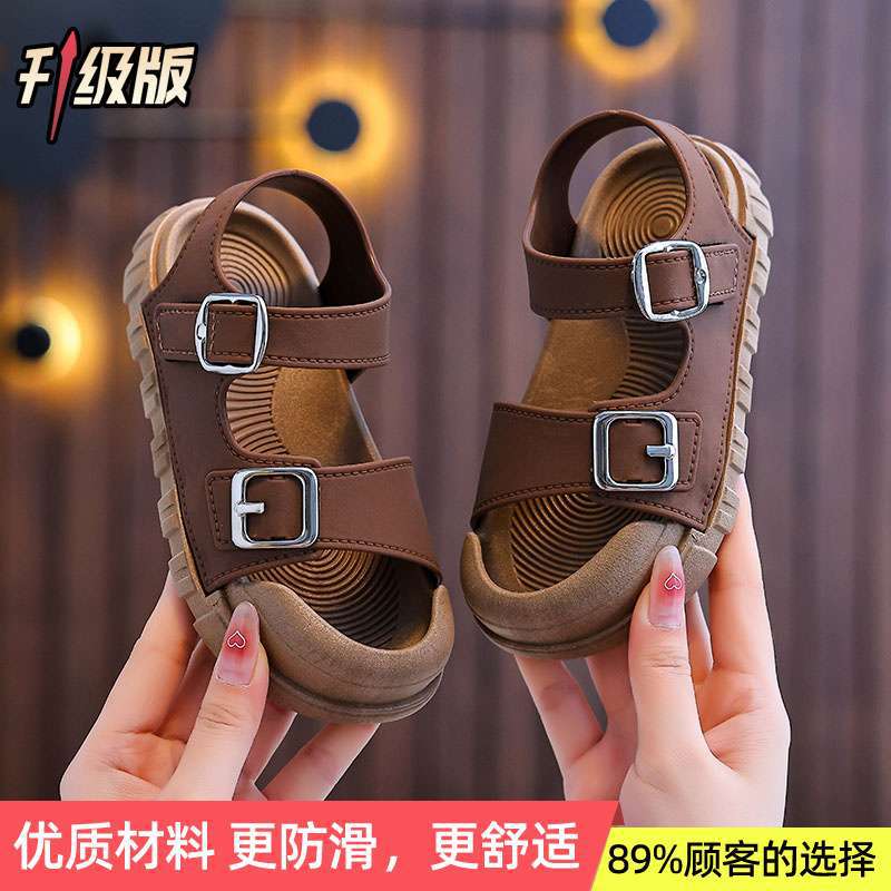 Girls Sandals 2025 New Summer Non-slip Soft Sole Girls Medium and Older Children Velcro Children's Shoes Baby Beach Sandals