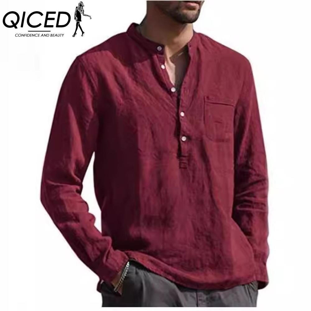 

QICED Хлопковая футболка с длинным рукавом Мужская модная свободная рубашка с принтом Сострадательная рубашка XXXXXL бордовый