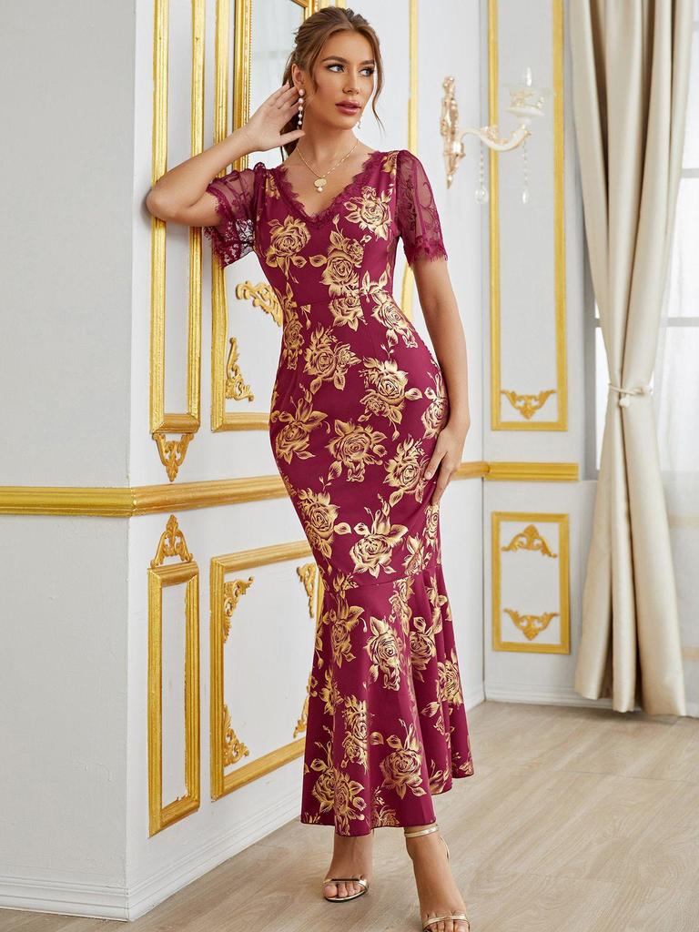 2025 Elegant European & American Women's Spring/Summer Hot Stamping Dress