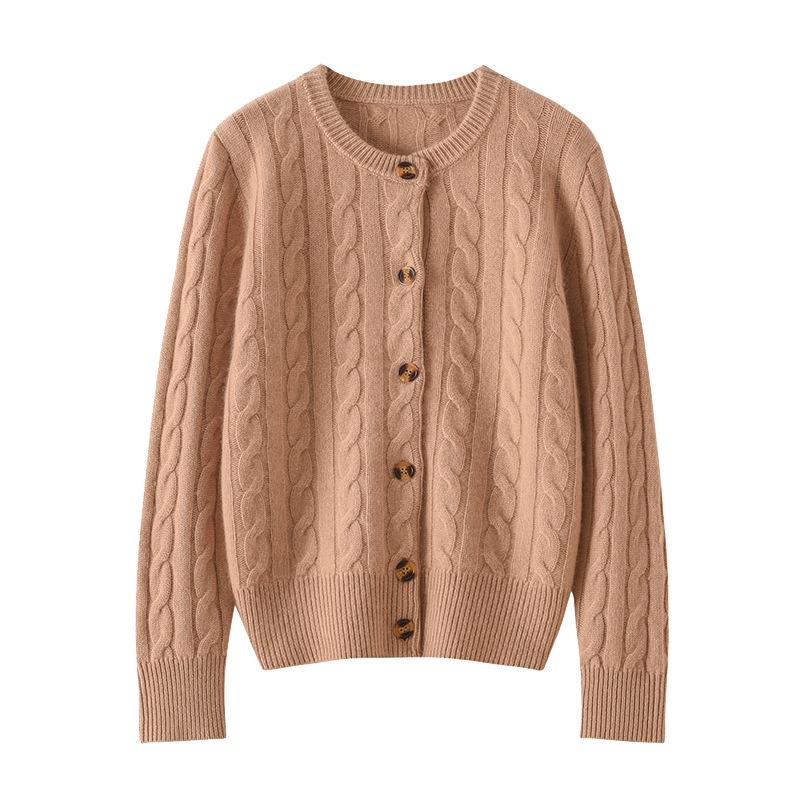 Lekasha 2026 Women's Thickened Cable Knit Cashmere Cardigan - Autumn/Winter Round Neck Sweater, Loose Outerwear Knit Jacket