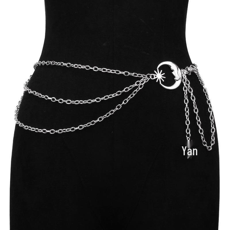 Versatile Moon & Sun Metal Waist Chain for Skirts & Pants - European & American Fashion Jewelry.