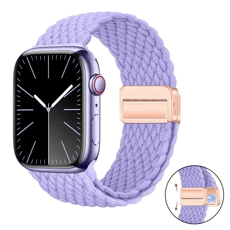 Magnetic Braided Loop Strap For Apple Watch Band 45mm 41mm 44mm 42mm 46mm Ultra 3 49mm Nylon Bracelet iWatch 11 10 9 8 7 6 5 SE