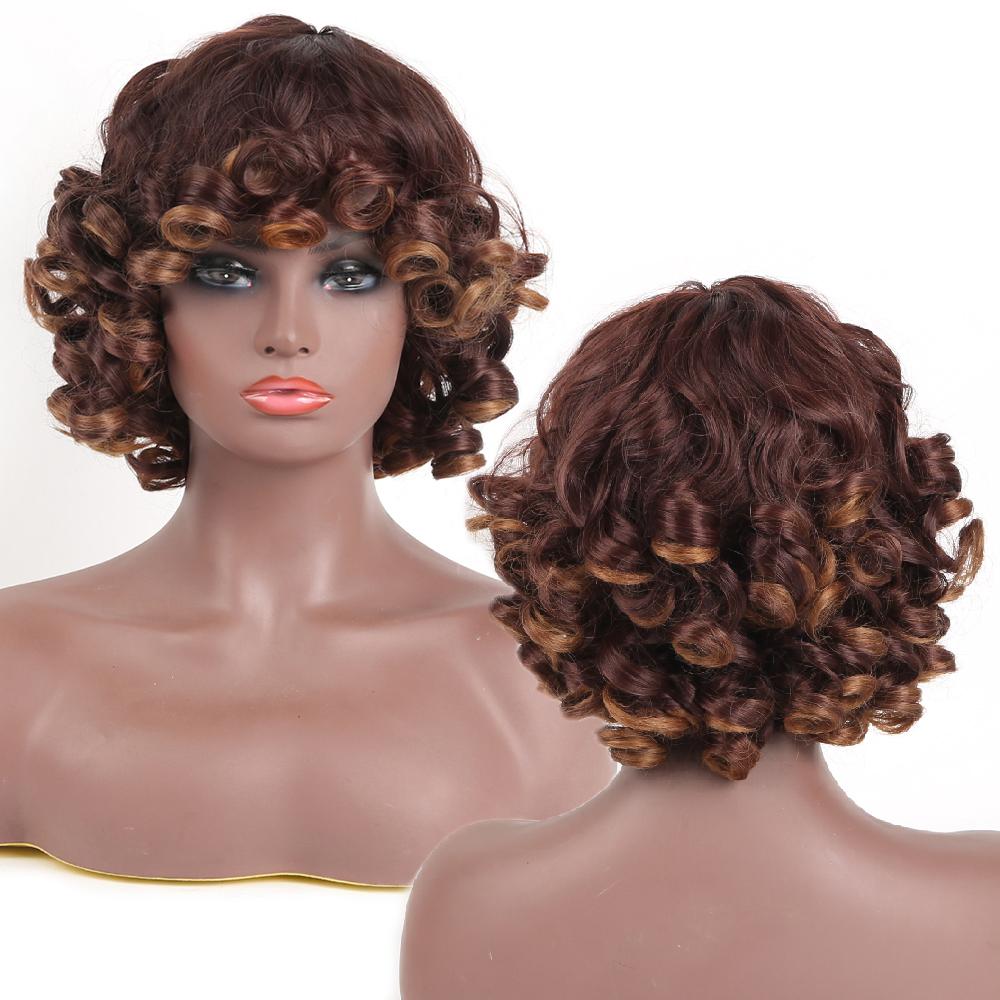 Bybrana Short Curly Hair Bangs Daily Wear Synthetic Hair Personality Wig