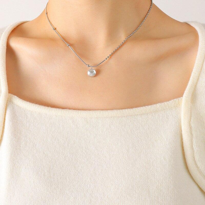 Letter Lucky Necklace for Women Snake Bone Round Bead Chain Clavicle Choker Pendant Stainless Steel Jewelry Accessories