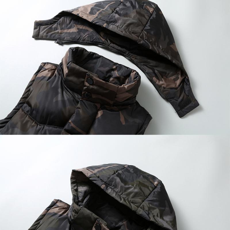 Kamouflageväst herrjacka snygg höst och vinter dun bomullsväst västjacka med huva varm bomull axelväst
