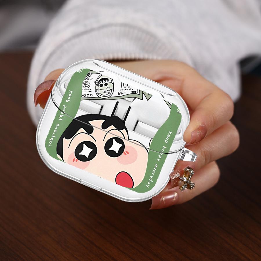 

Case For Samsung Galaxy Buds 2 3Pro 4Pro Live 4 Pro 2Pro 3 FE Clear Earphone Cases Cover With Hook Crayon ShinChan Cartoon Buds 2
