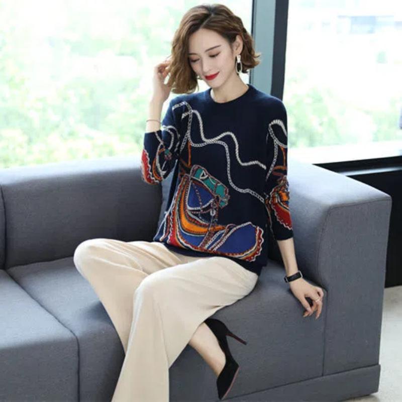 Spring Autumn New Pullovers Women Retro Elegant Loose and Versatile Look Thin Korean Version Base Winter All-match Sweaters